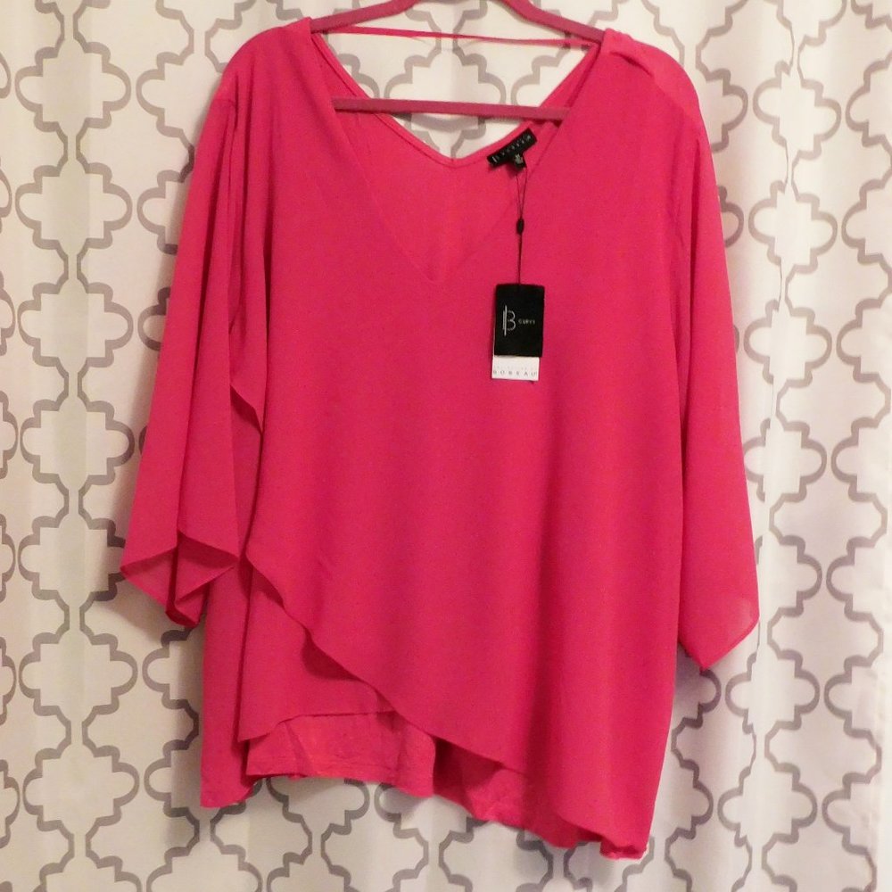 Bobeau - 3/4 Sleeve Fuchsia Layered V-Neck Blouse - NWT- 3X